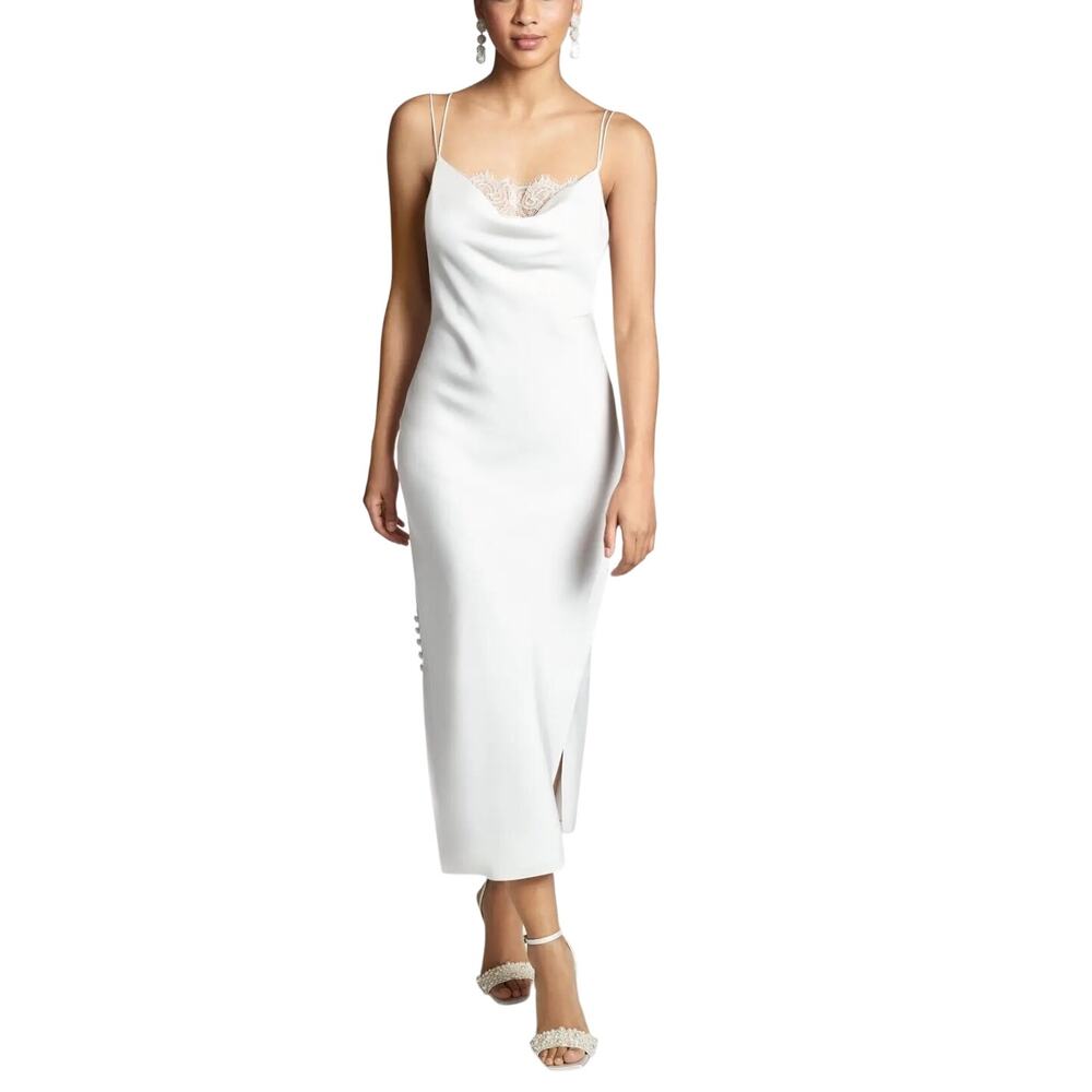 Sachin & Babi Dylan White Cocktail Dress Satin Backless Slip Dress Midi Size 14